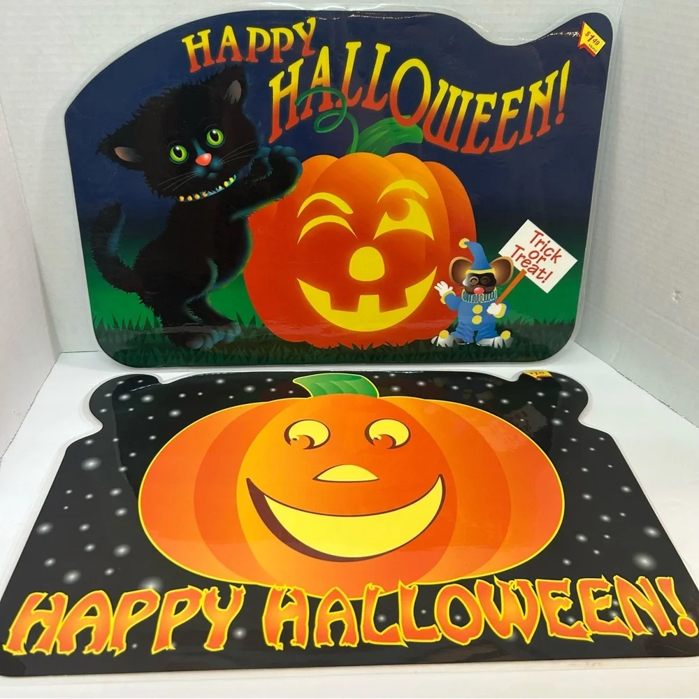 2 Bright of America Halloween table place mats laminated black cat mouse - Picture 1 of 12